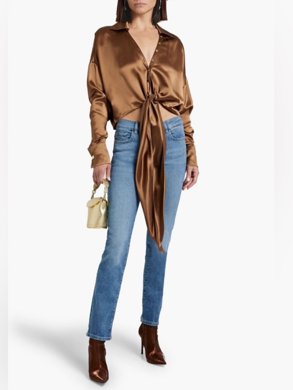 NWT RETROFÊTE Parker tie-front cropped satin shirt XS